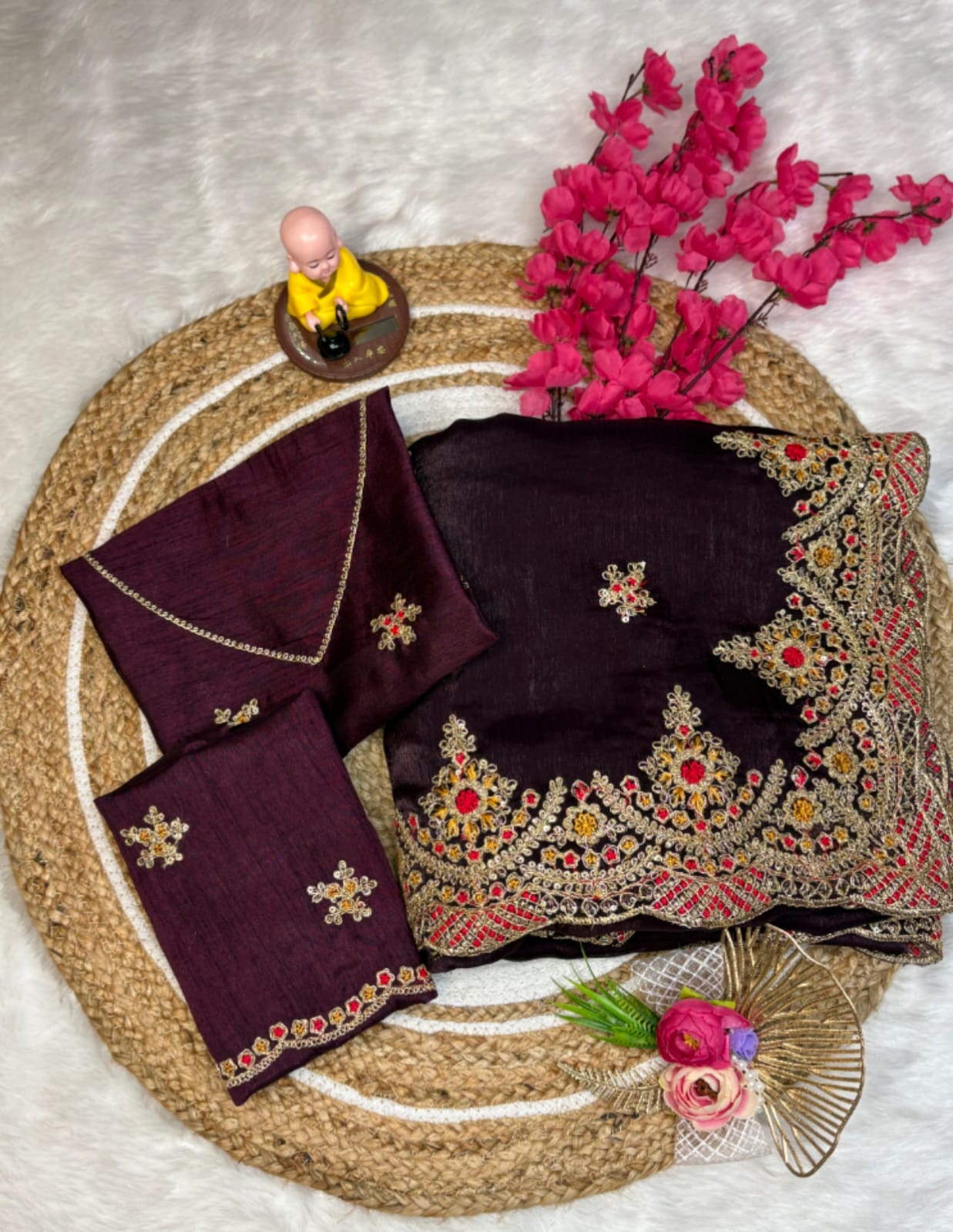 Vt 813 T Fandy Satin Embroidery Thread Worked Designer Saree Collection