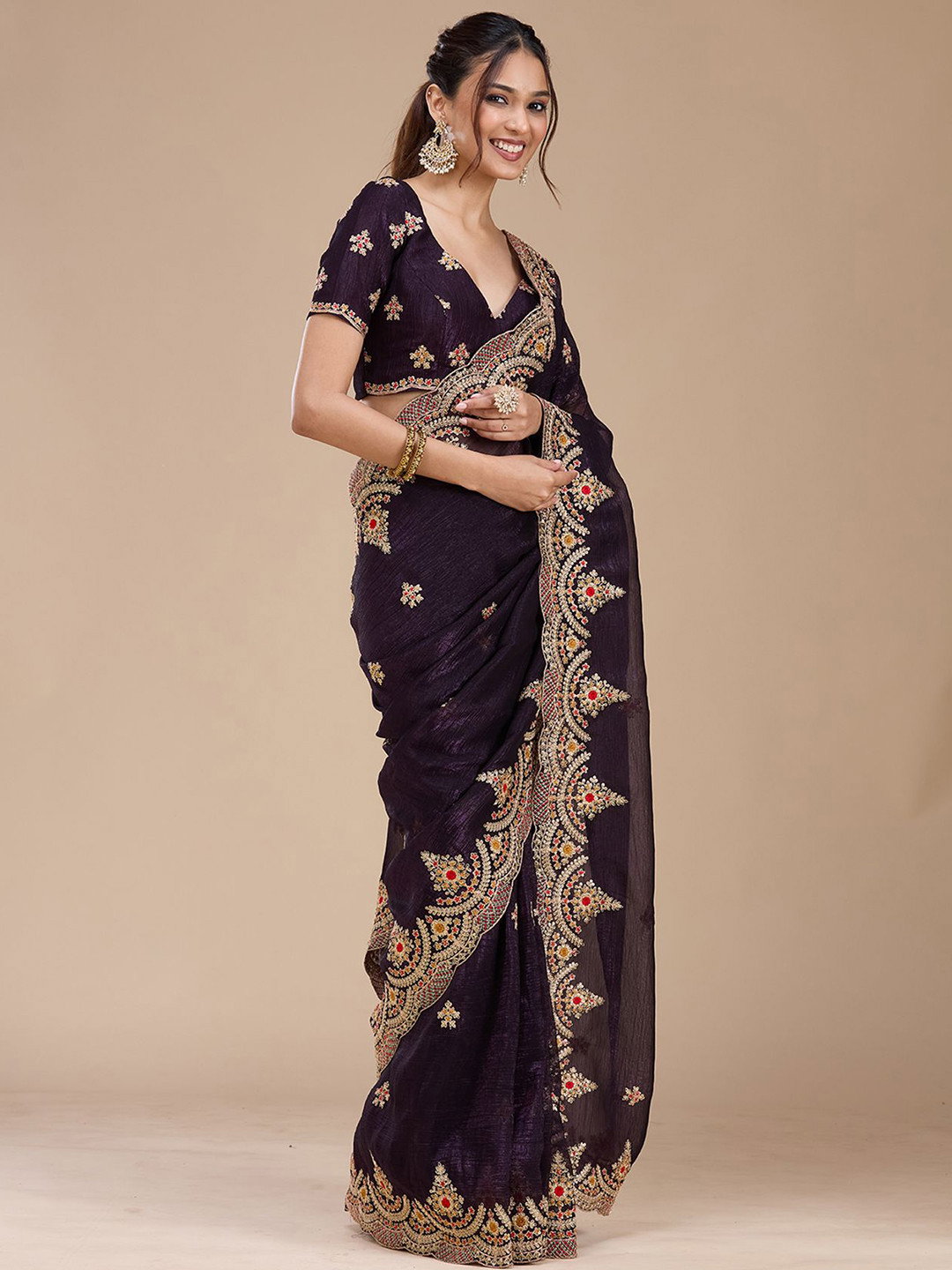 Vt 813 T Fandy Satin Embroidery Thread Worked Designer Saree Collection