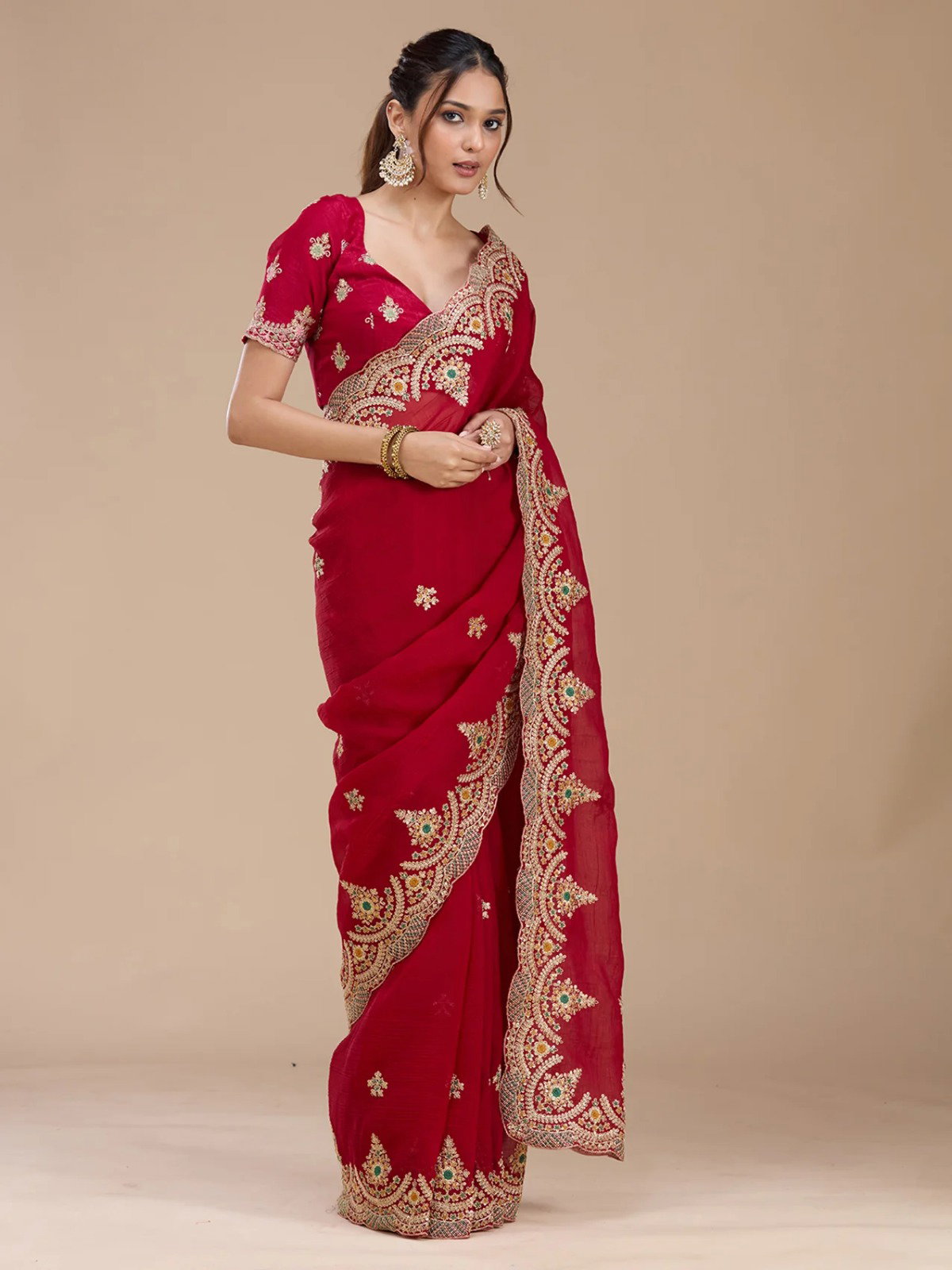 Vt 813 T Fandy Satin Embroidery Thread Worked Designer Saree Collection