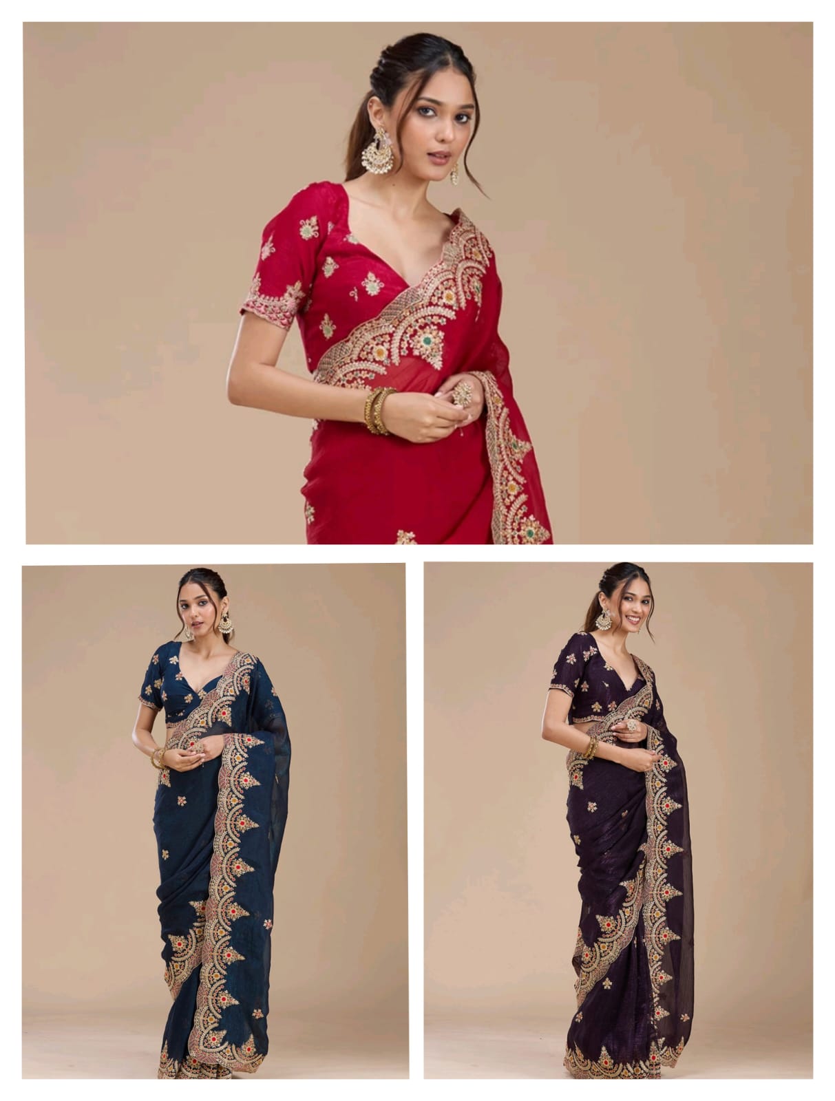 Vt 813 T Fandy Satin Embroidery Thread Worked Designer Saree Collection