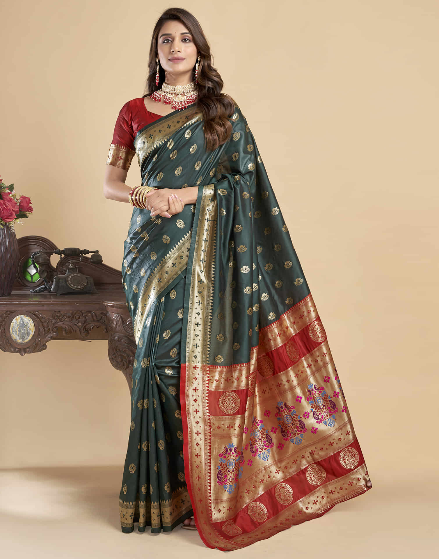 P 201 Paithani Silk Peacock Printed Beautiful Saree Collection