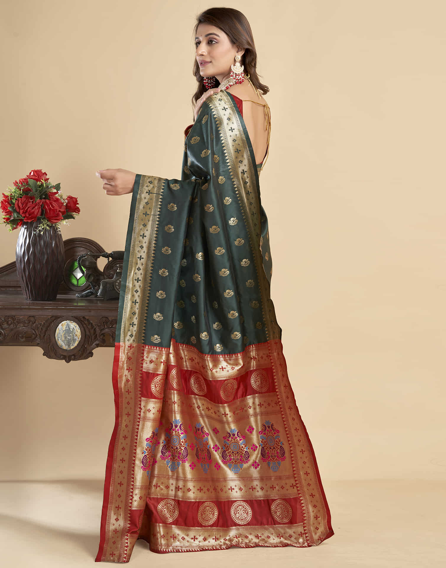 P 201 Paithani Silk Peacock Printed Beautiful Saree Collection