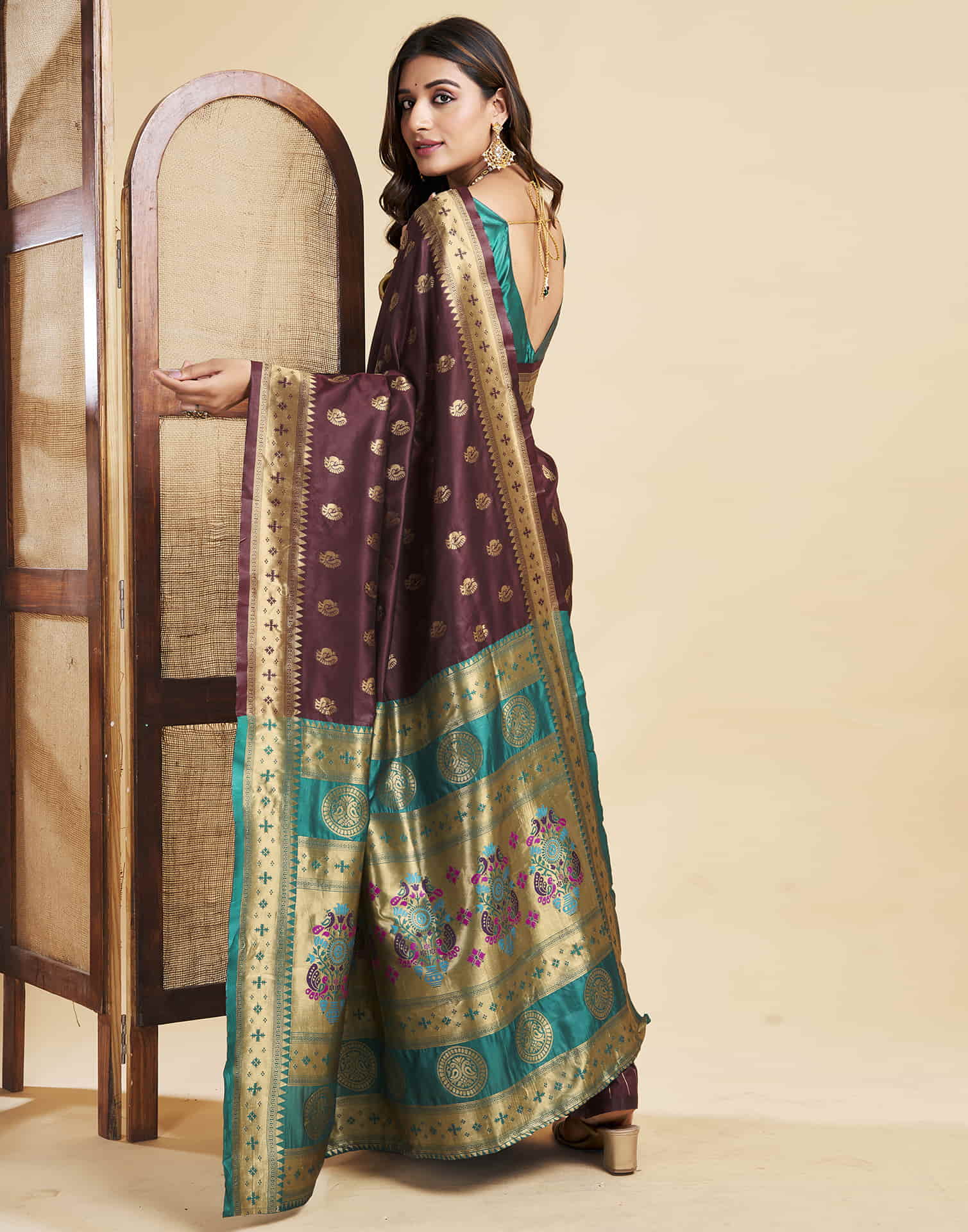 P 201 Paithani Silk Peacock Printed Beautiful Saree Collection