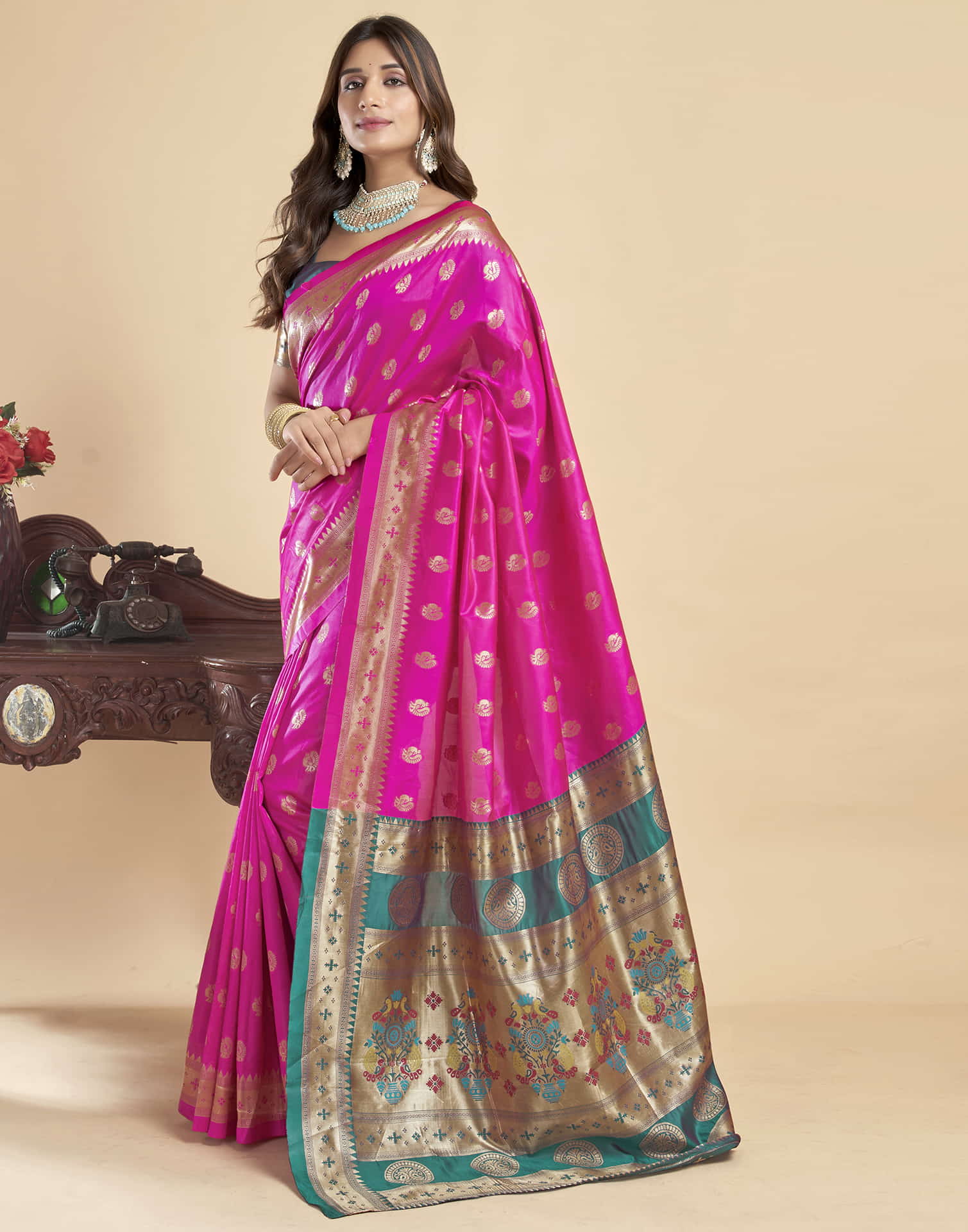 P 201 Paithani Silk Peacock Printed Beautiful Saree Collection