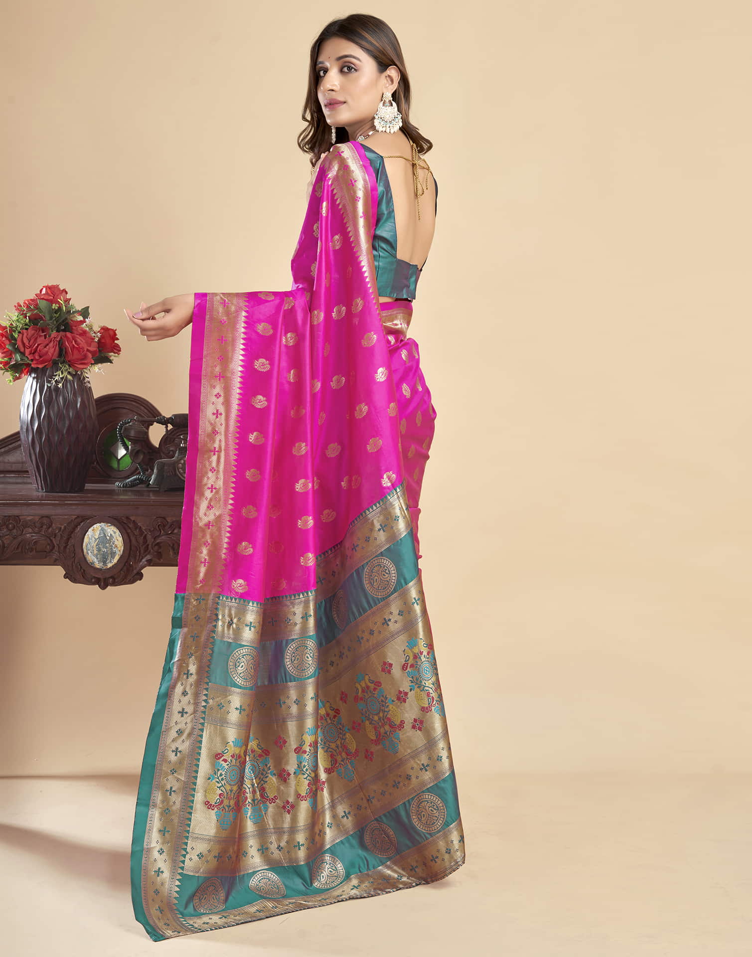 P 201 Paithani Silk Peacock Printed Beautiful Saree Collection