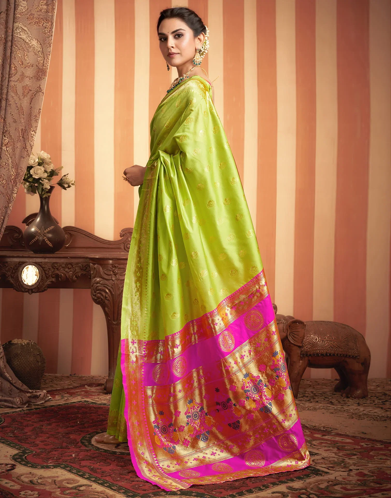 P 201 Paithani Silk Peacock Printed Beautiful Saree Collection