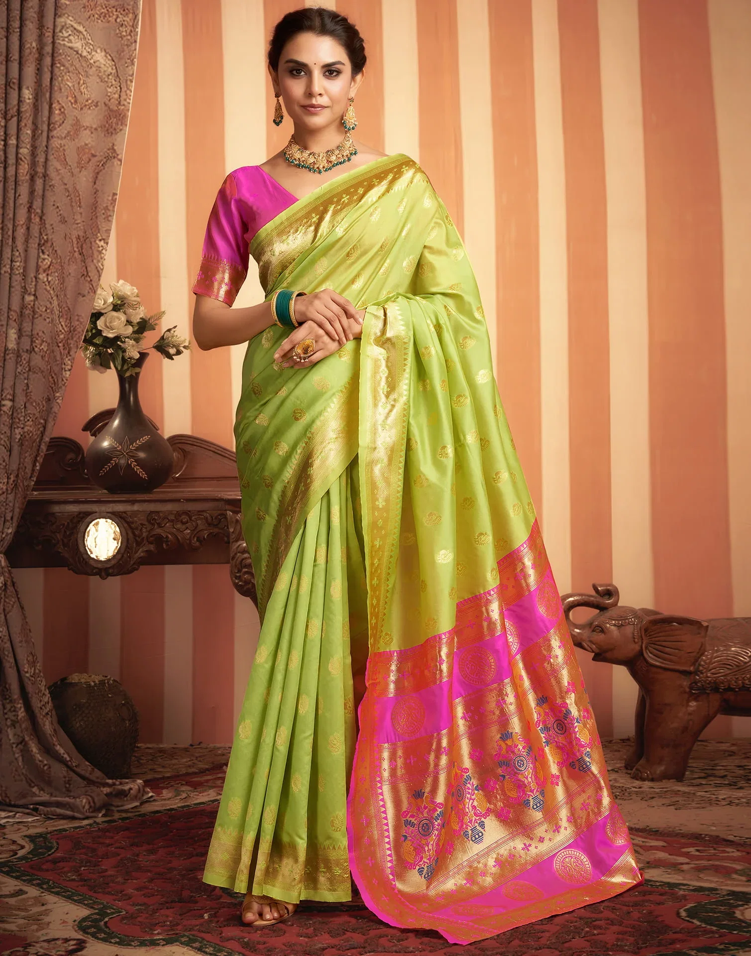 P 201 Paithani Silk Peacock Printed Beautiful Saree Collection