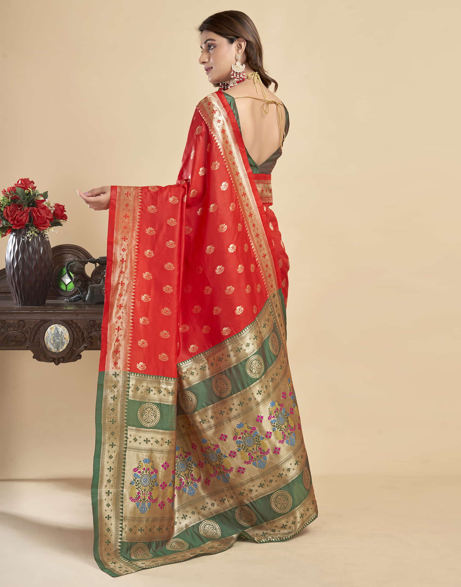 P 201 Paithani Silk Peacock Printed Beautiful Saree Collection