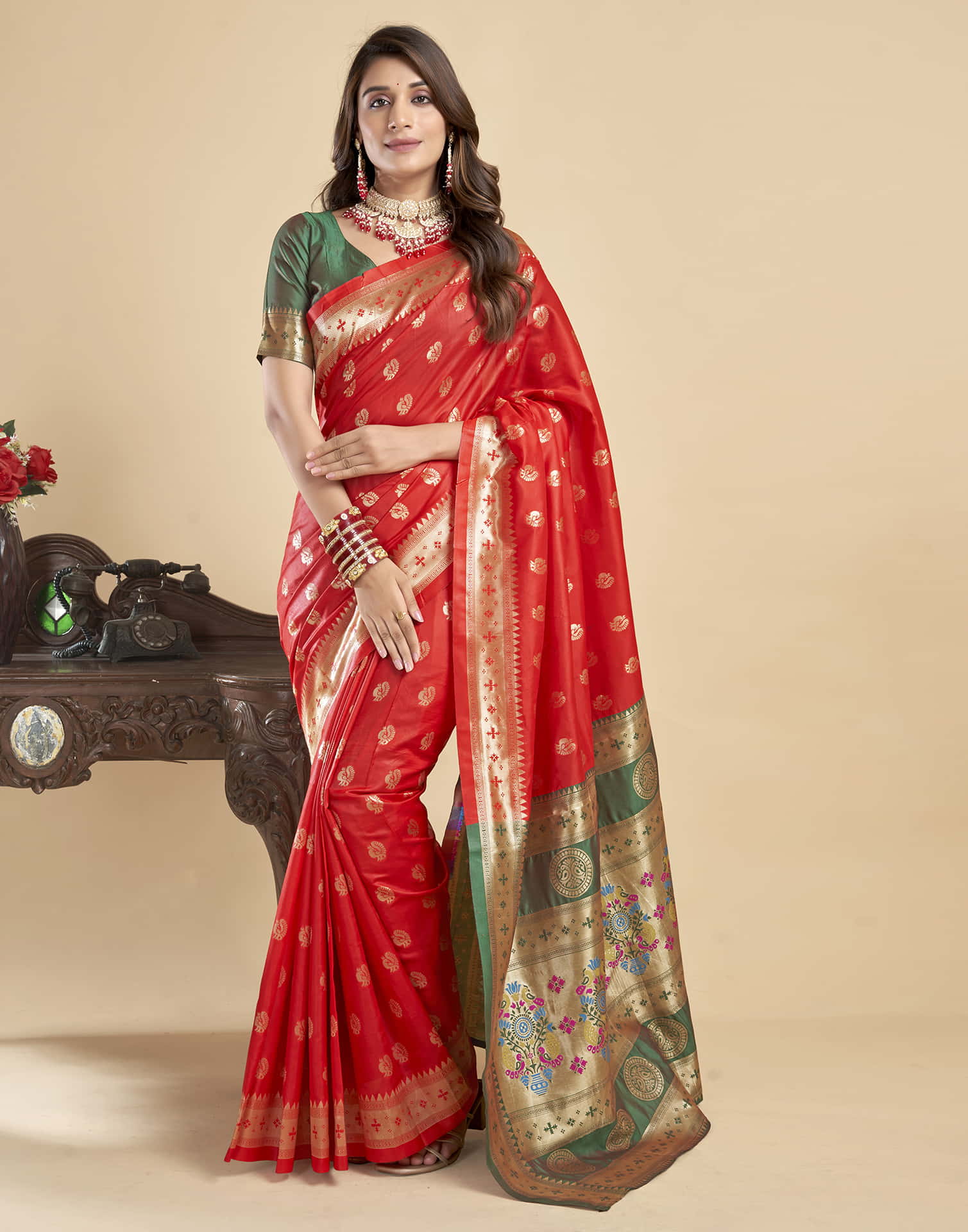 P 201 Paithani Silk Peacock Printed Beautiful Saree Collection