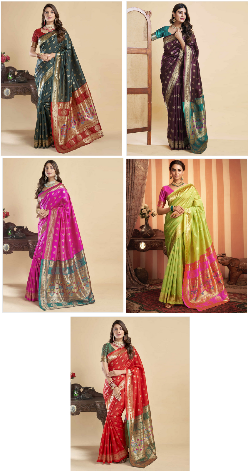 P 201 Paithani Silk Peacock Printed Beautiful Saree Collection