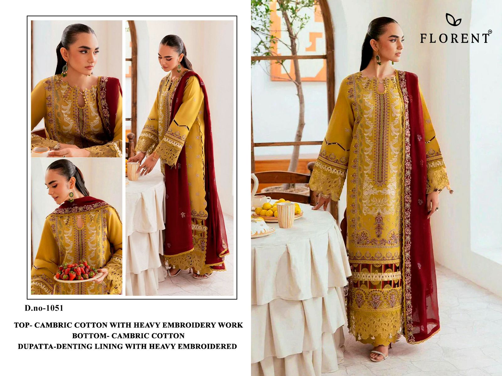 Florent 1051 Cambric Cotton With Embroidery Work Pakistani Salwar Kameez