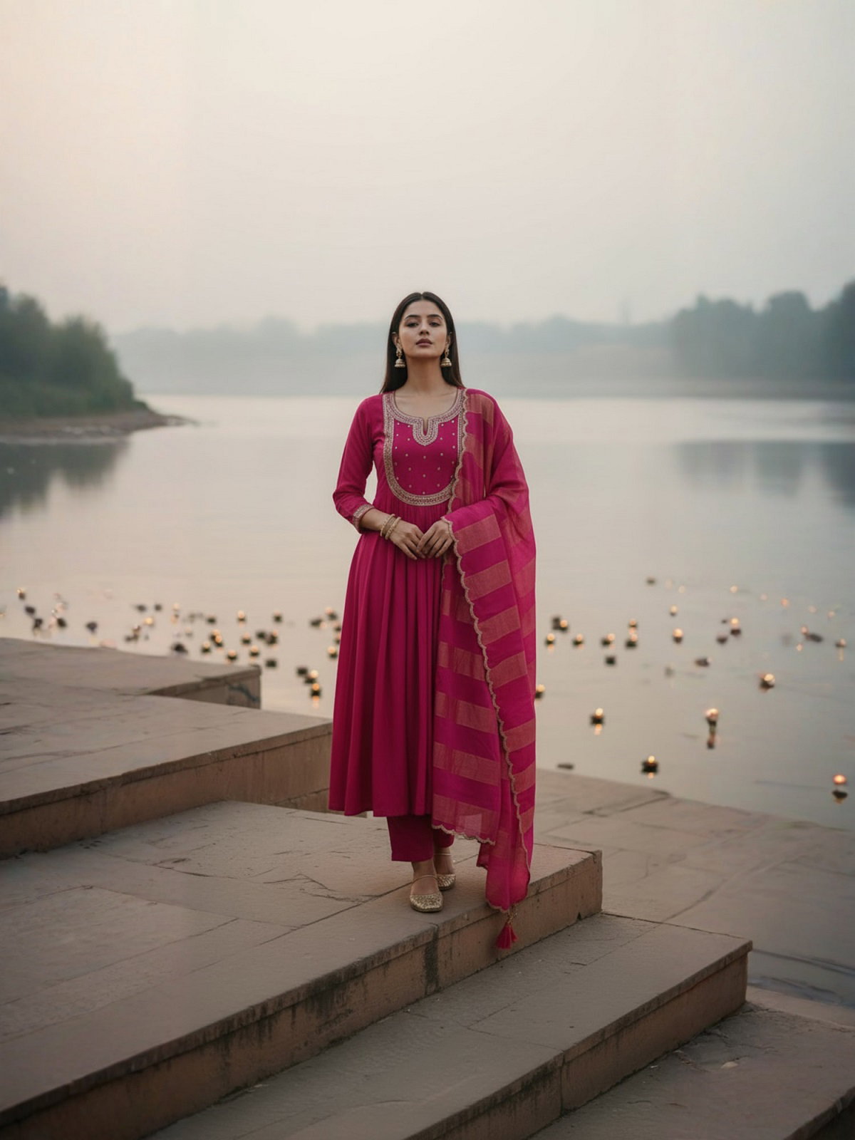 Navya Kurti 188 Party Wear Embroidery Worked Cotton Silk Kurti with Pant and Dupatta Set
