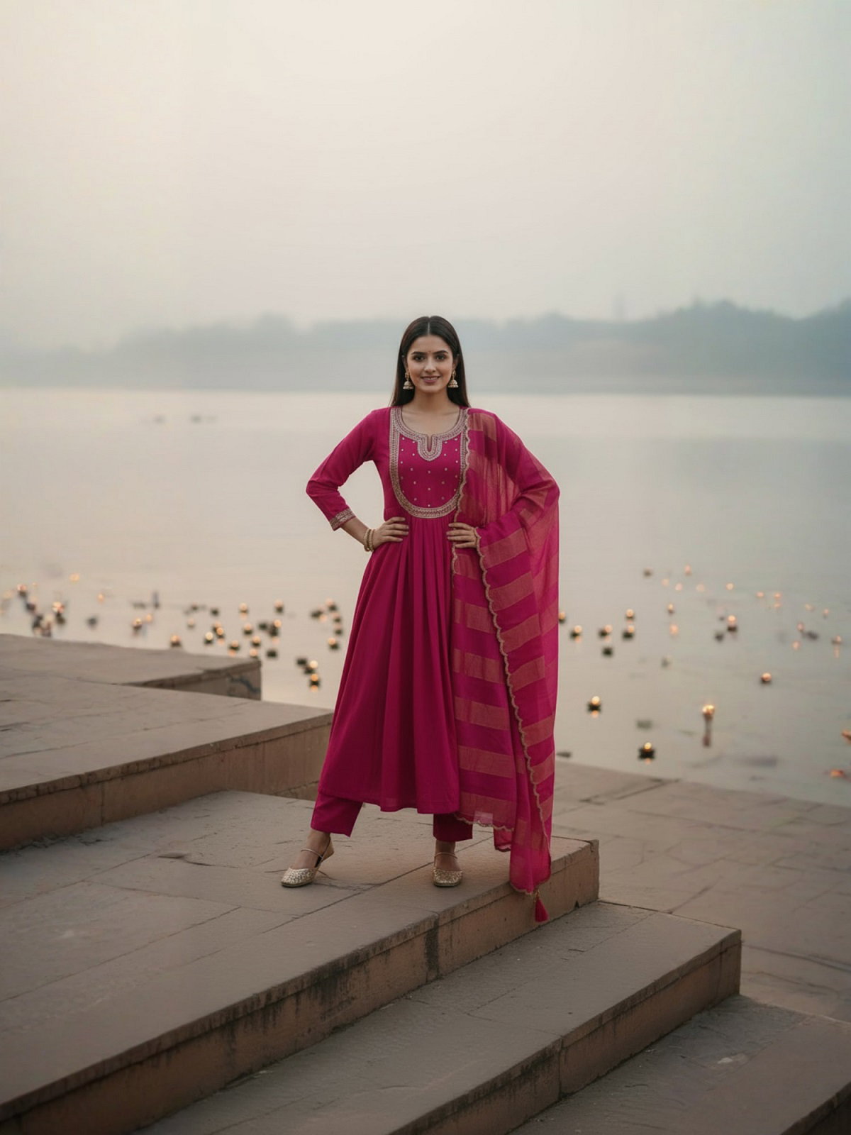 Navya Kurti 188 Party Wear Embroidery Worked Cotton Silk Kurti with Pant and Dupatta Set