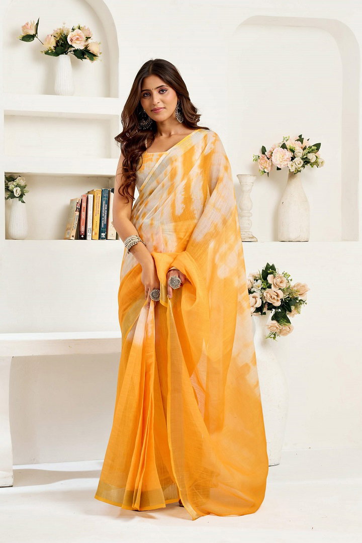 Meera 322 Party Wear Printed Linen Fabric Ready to Wear Saree with Un Stitched Blouse