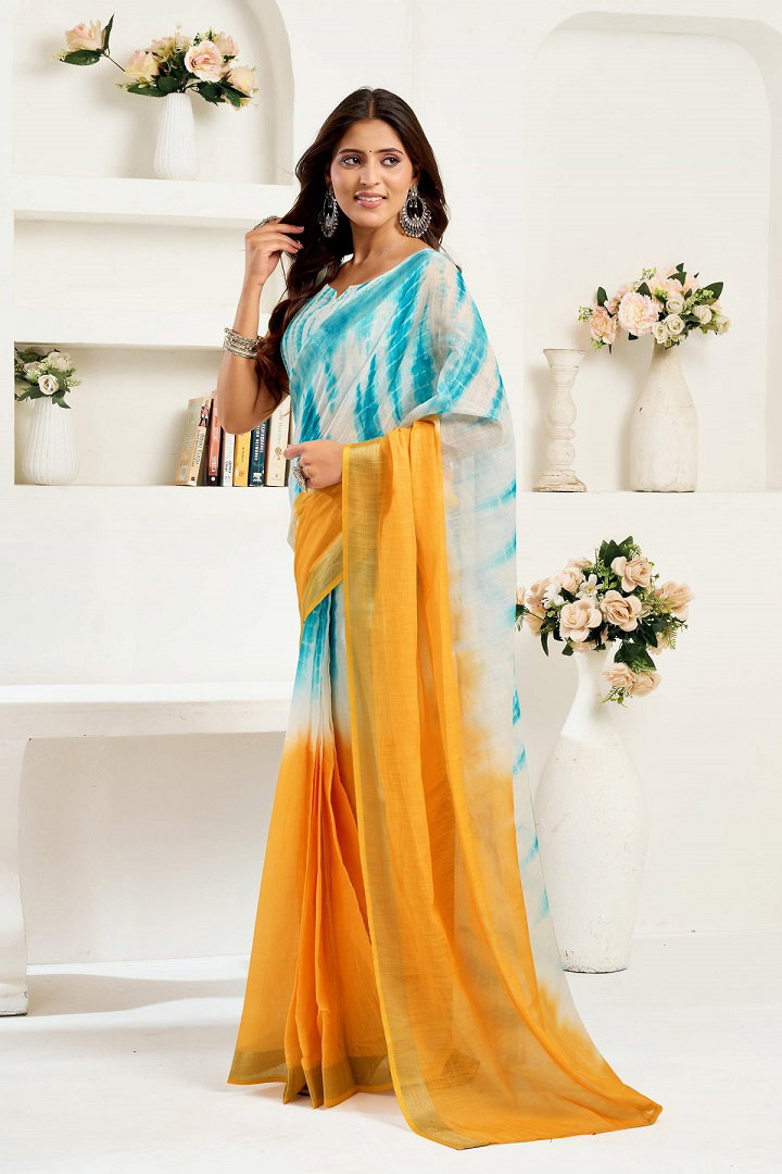 Meera 322 Party Wear Printed Linen Fabric Ready to Wear Saree with Un Stitched Blouse