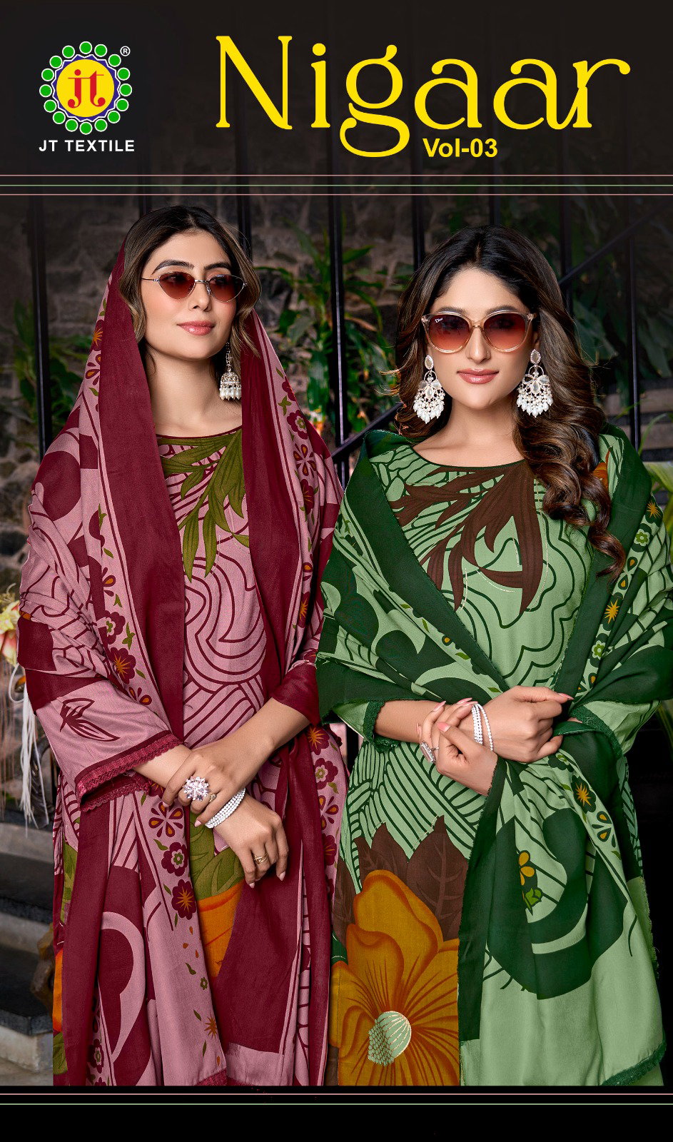 Jt Nigaar Vol 3 Rayon Foil Printed Dress Material Collection