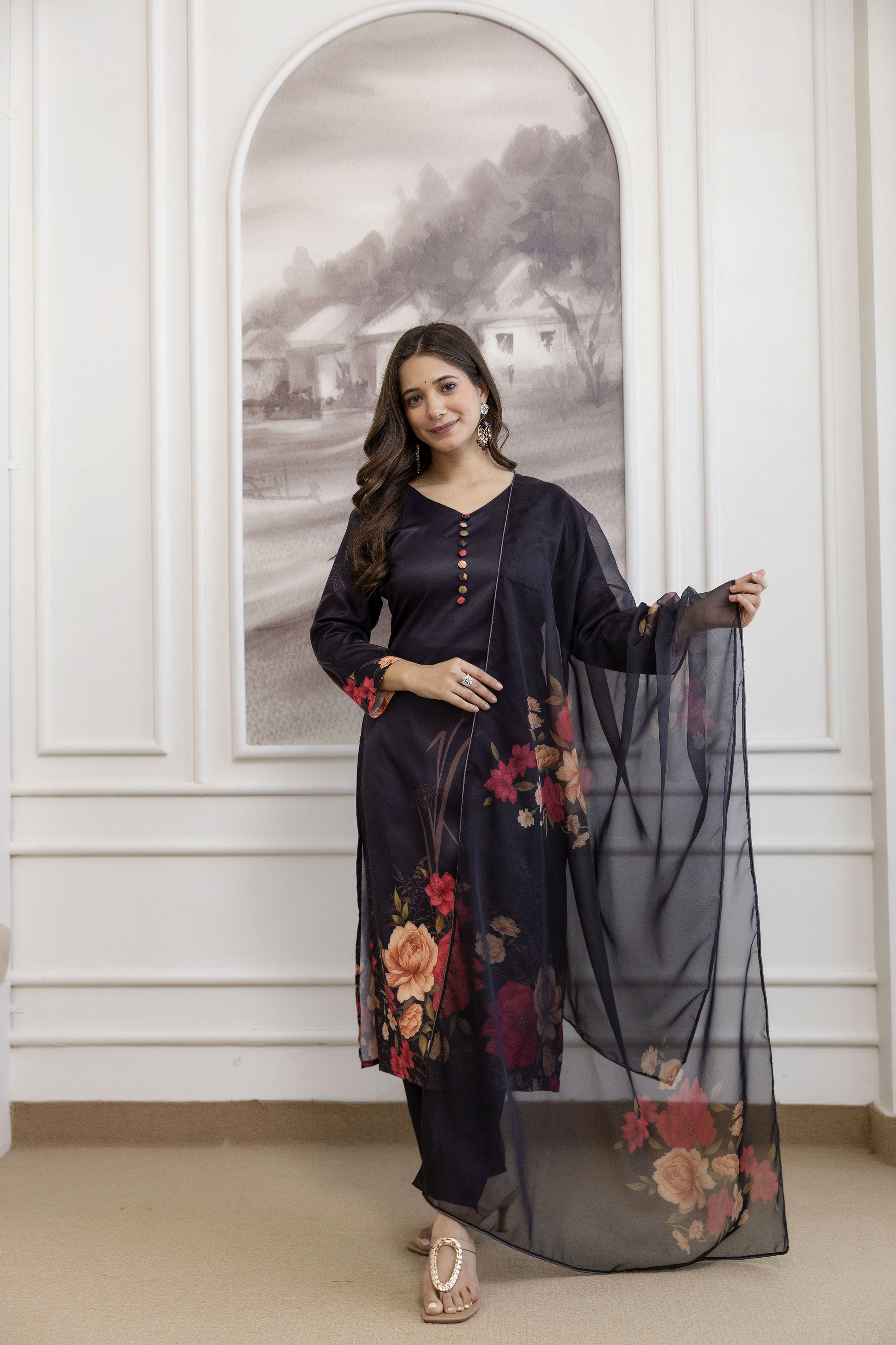 Arajuli 01 Aasam Digital Flower Printed Top Bottom And Dupatta Collection