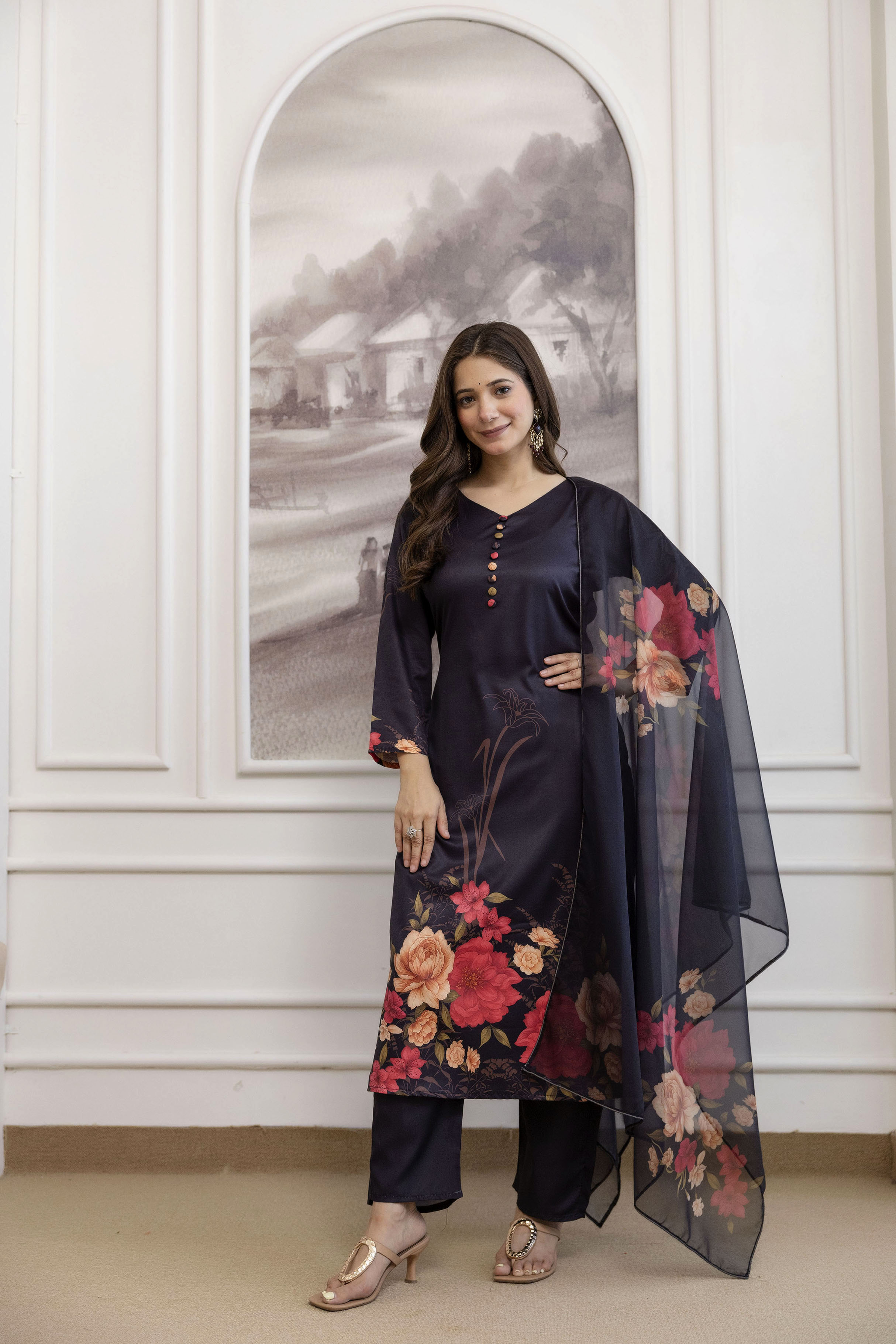 Arajuli 01 Aasam Digital Flower Printed Top Bottom And Dupatta Collection