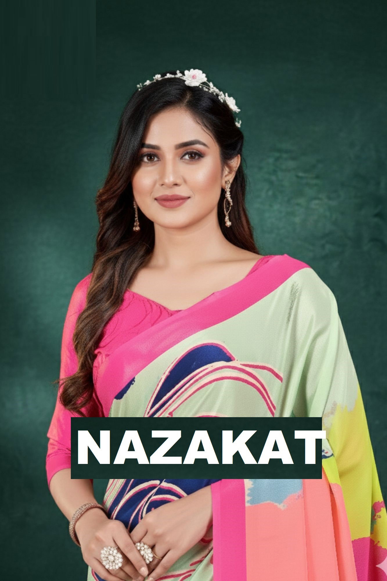 SJ Nazakat Silk Crepe Abstract Printed Saree Collection 