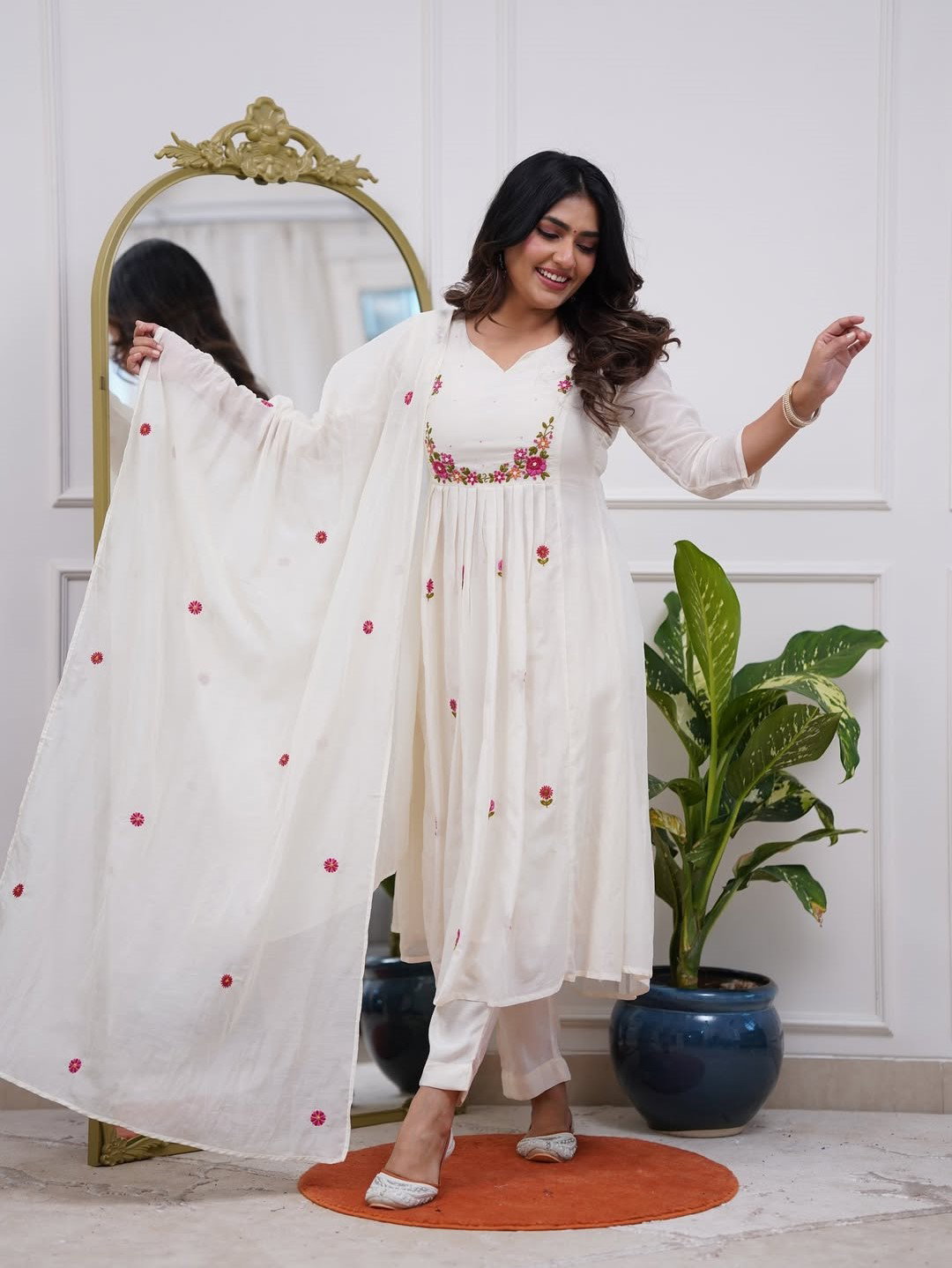 Shivadhya 01 Chanderi Embroidered Work Kurti Pant And Dupatta Collection