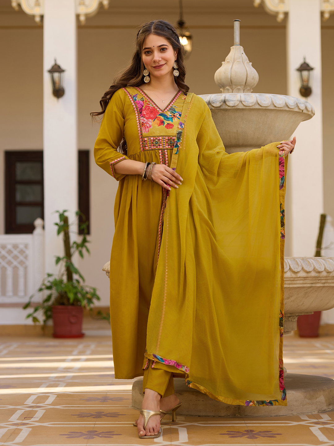 Manali 01 Silk With Embroidery Straight Kurti Pant And Dupatta Collection