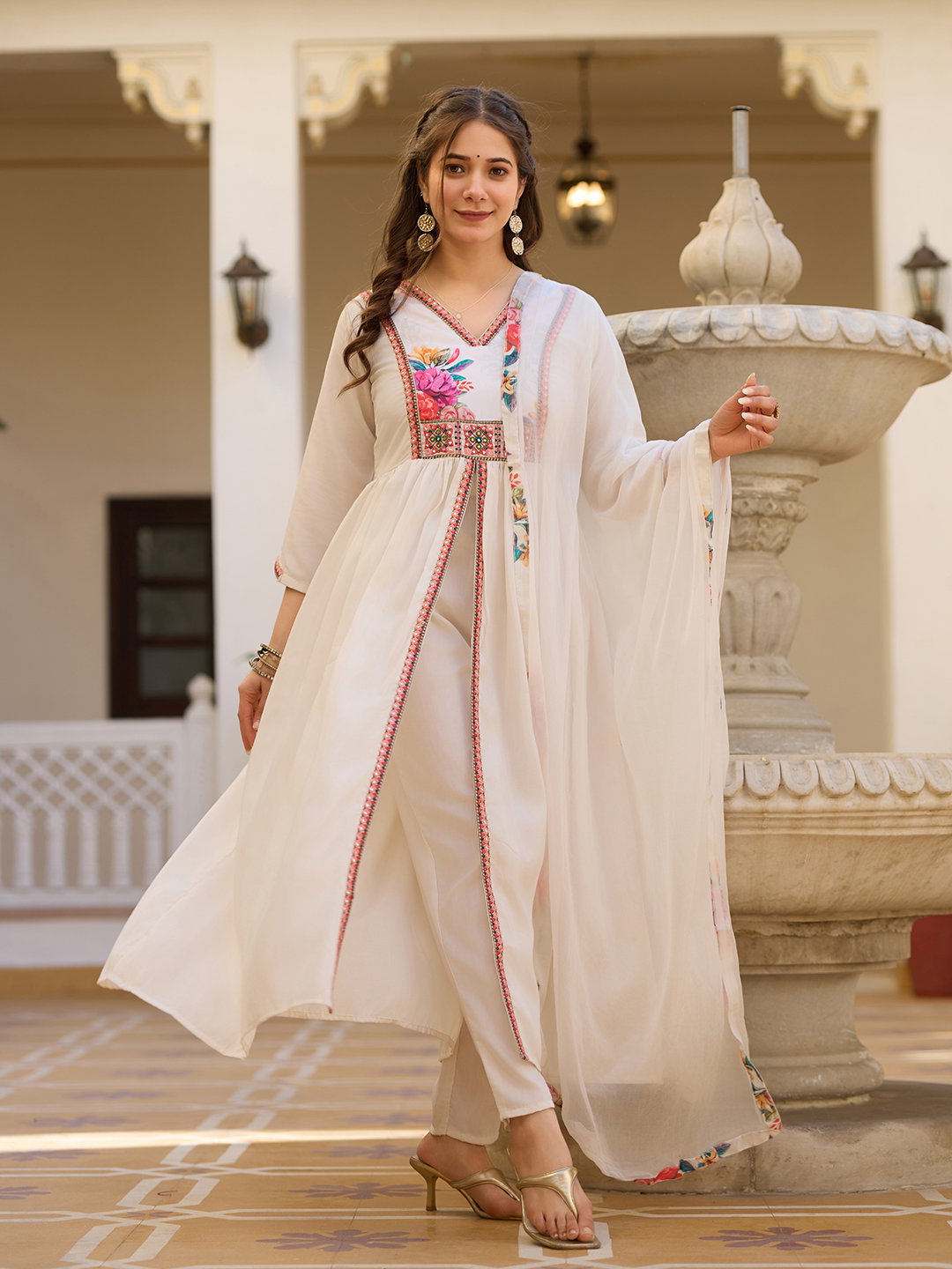 Manali 01 Silk With Embroidery Straight Kurti Pant And Dupatta Collection