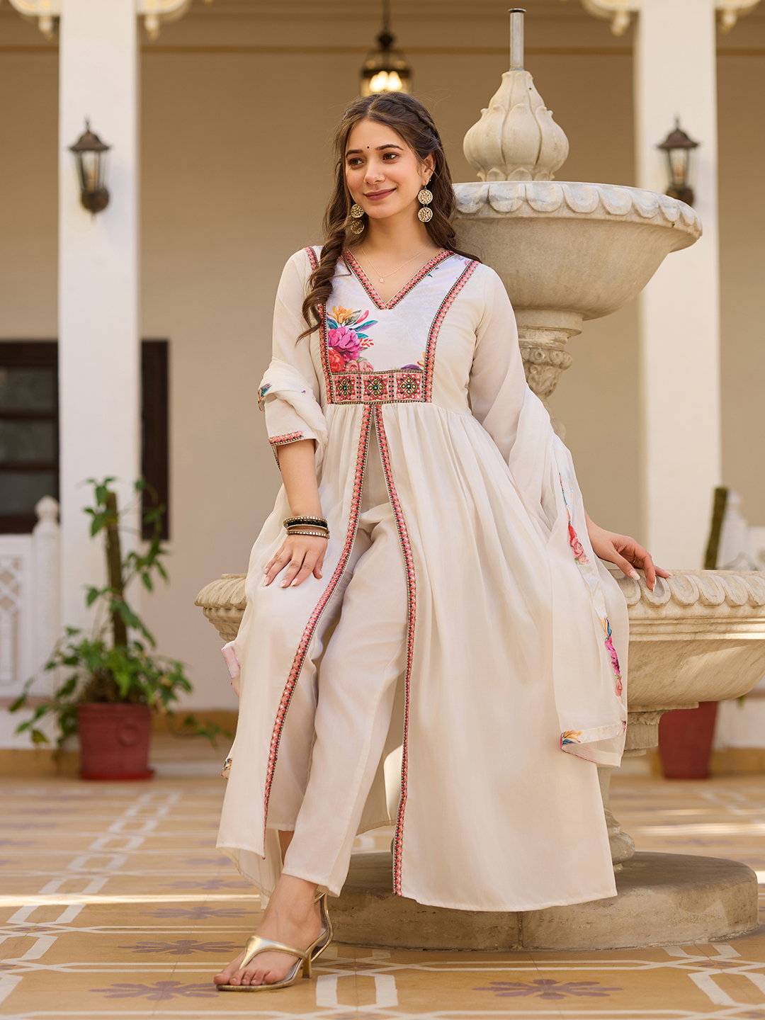 Manali 01 Silk With Embroidery Straight Kurti Pant And Dupatta Collection