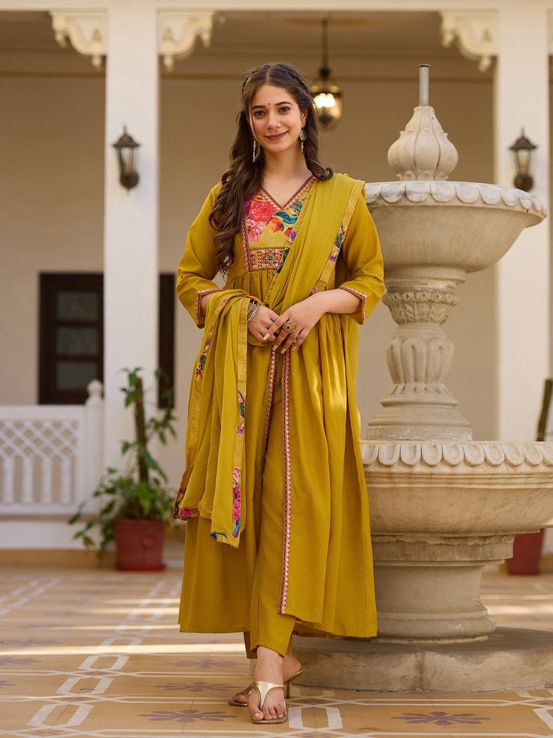 Manali 01 Silk With Embroidery Straight Kurti Pant And Dupatta Collection
