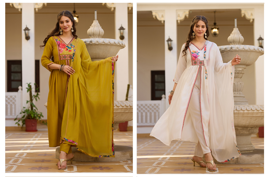 Manali 01 Silk With Embroidery Straight Kurti Pant And Dupatta Collection