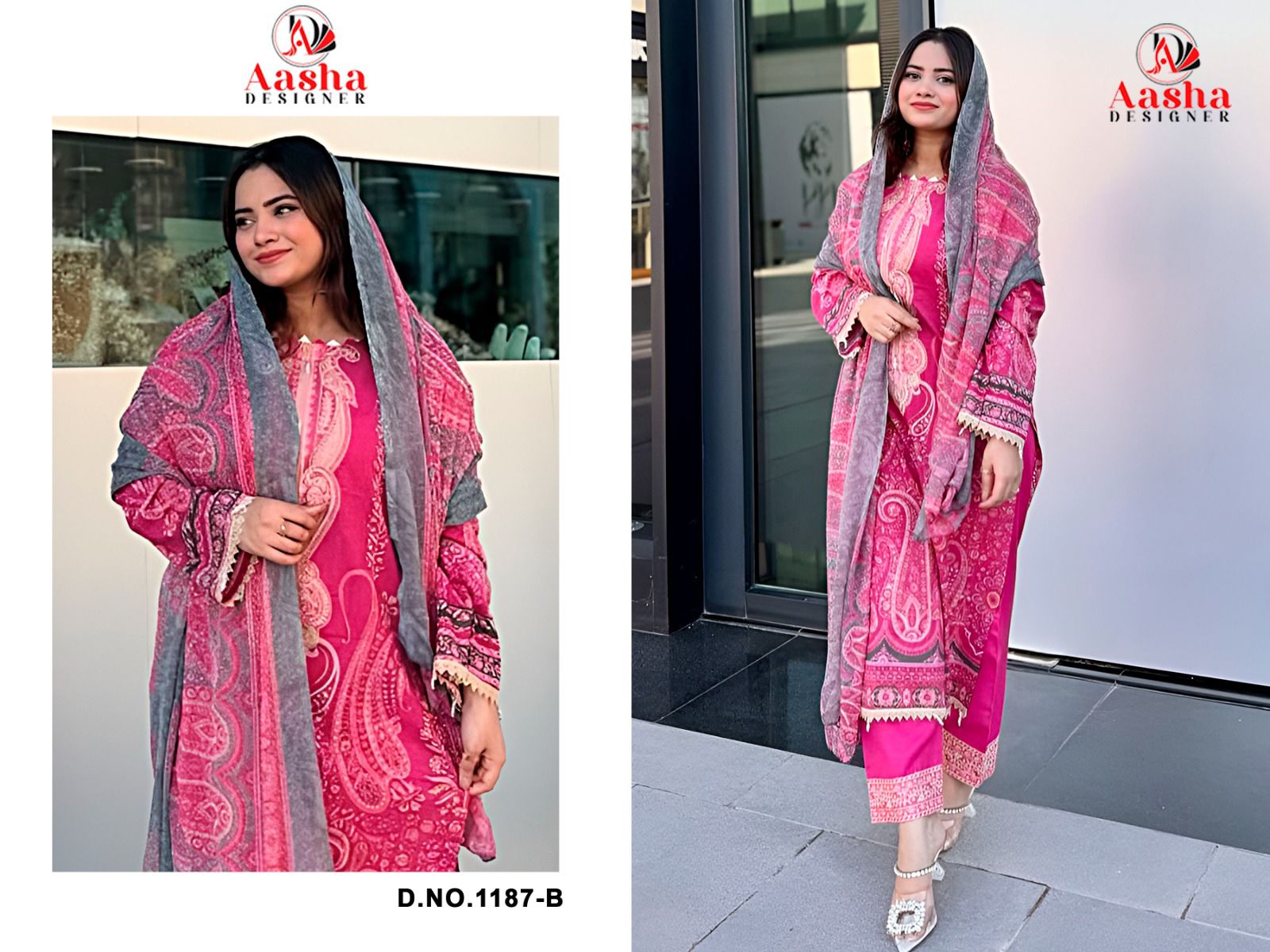 Aasha 1187 A And B Chiffon Dupatta Cotton Embroidery Pakistani Salwar Kameez