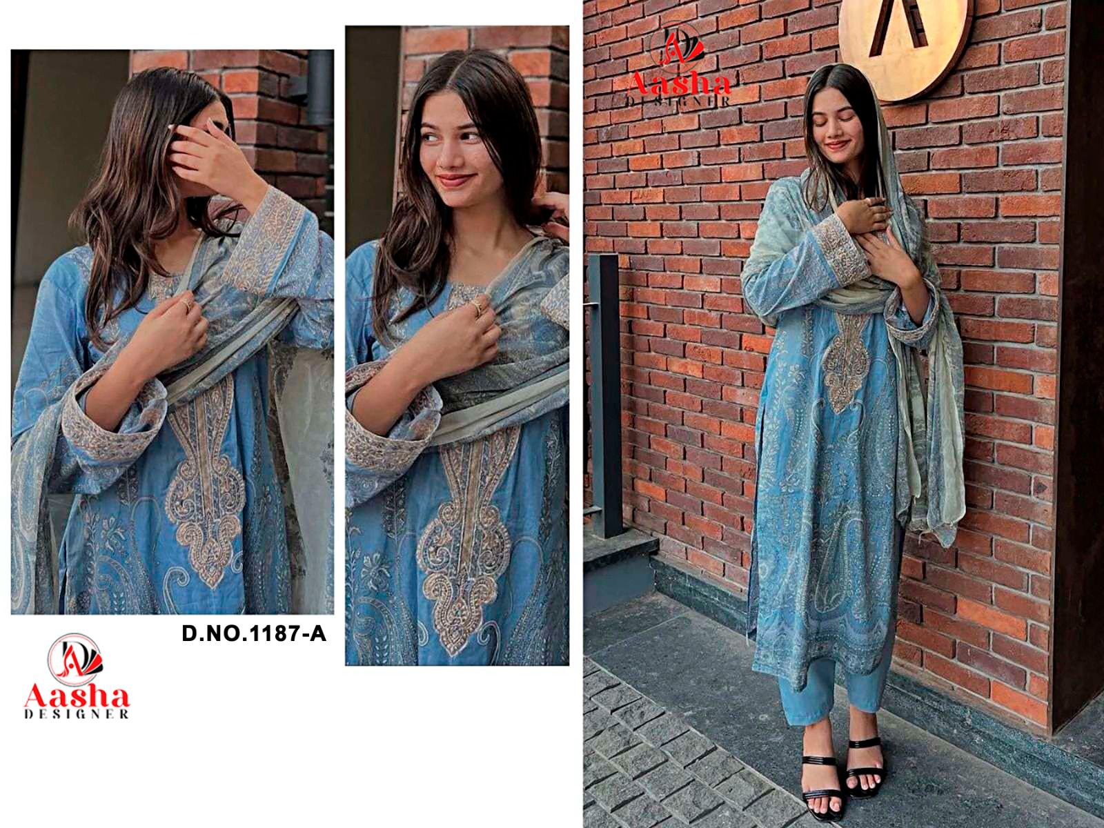 Aasha 1187 A And B Chiffon Dupatta Cotton Embroidery Pakistani Salwar Kameez