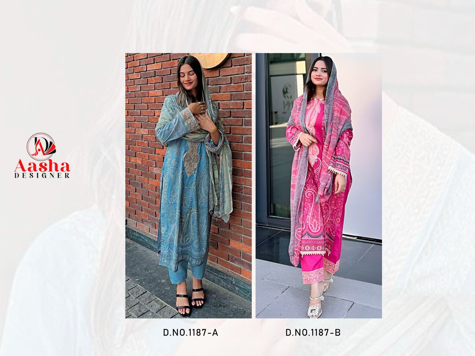 Aasha 1187 A And B Chiffon Dupatta Cotton Embroidery Pakistani Salwar Kameez
