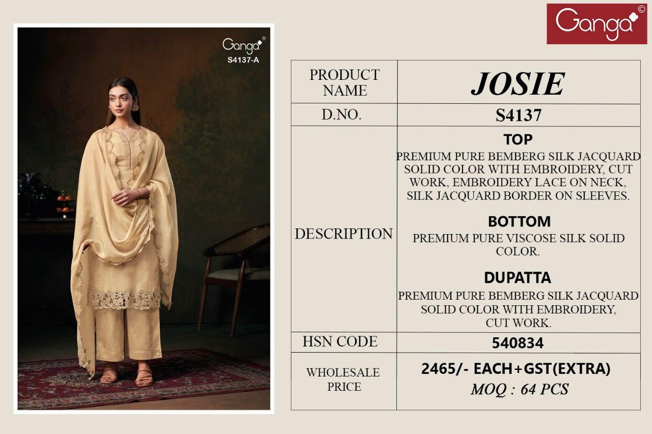Ganga Josie 4137 Bemberg Silk Embroidery Work Salwar Kameez