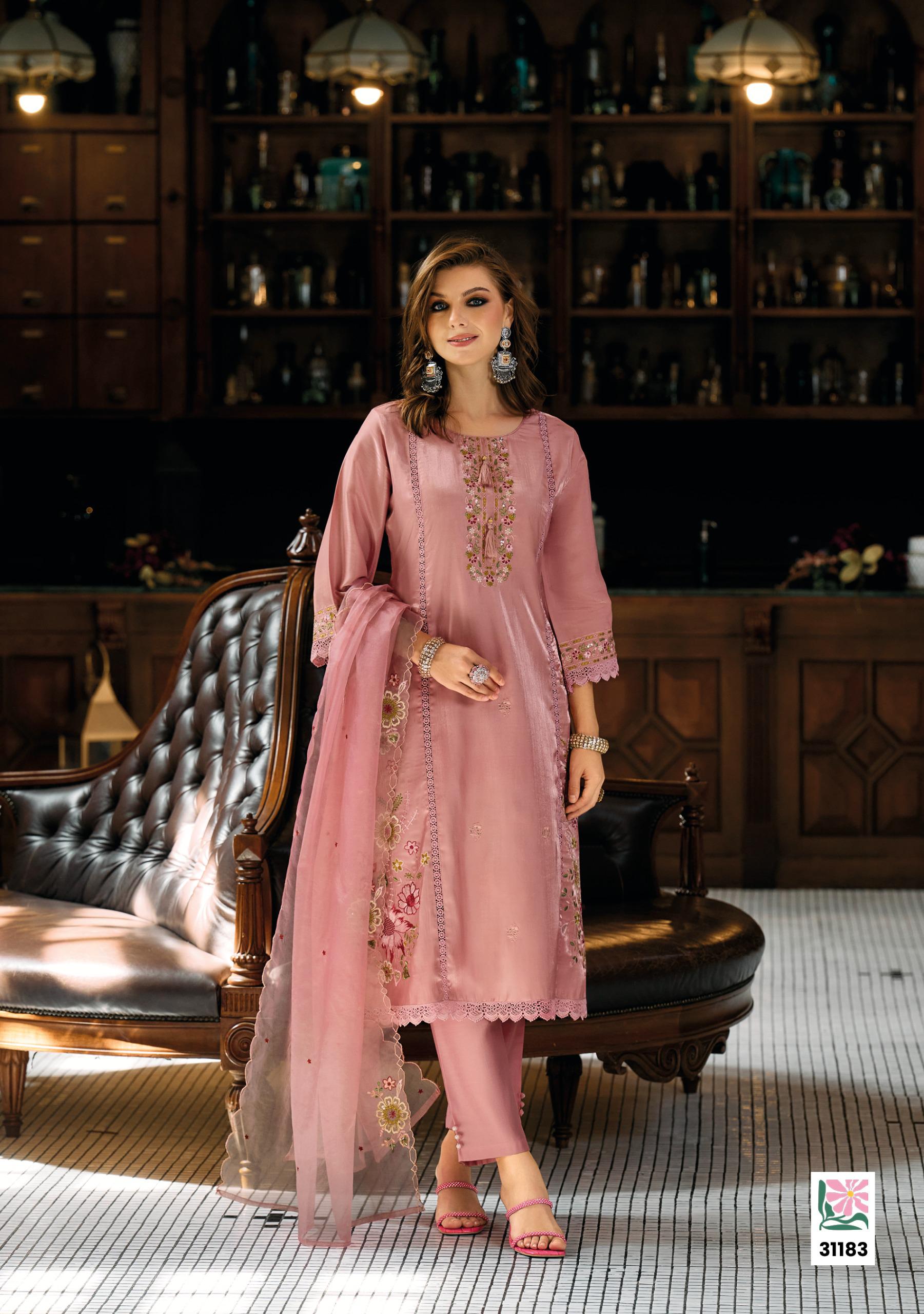 Lady Leela Saaz Viscose Roman Glass Heavy Embroidery Kurti Bottom With Dupatta