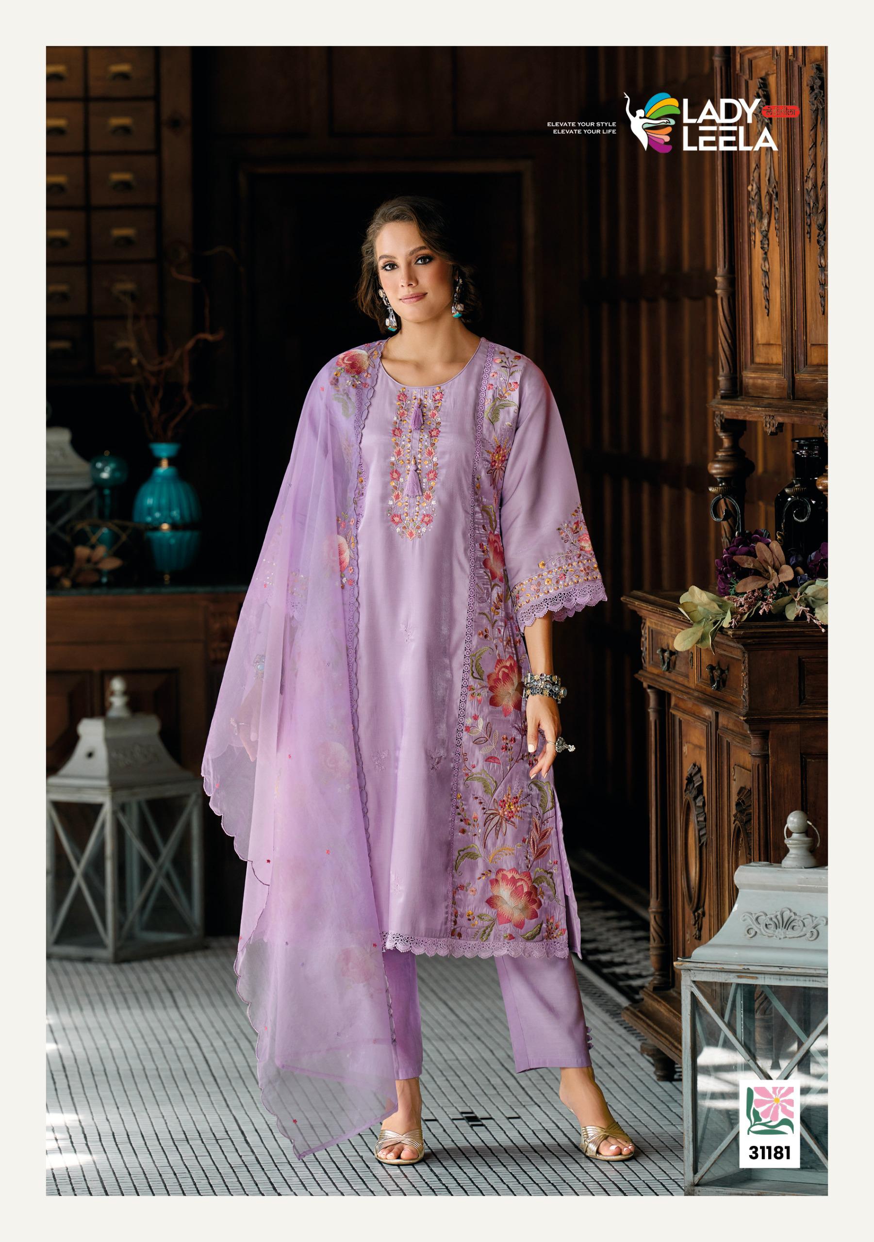 Lady Leela Saaz Viscose Roman Glass Heavy Embroidery Kurti Bottom With Dupatta