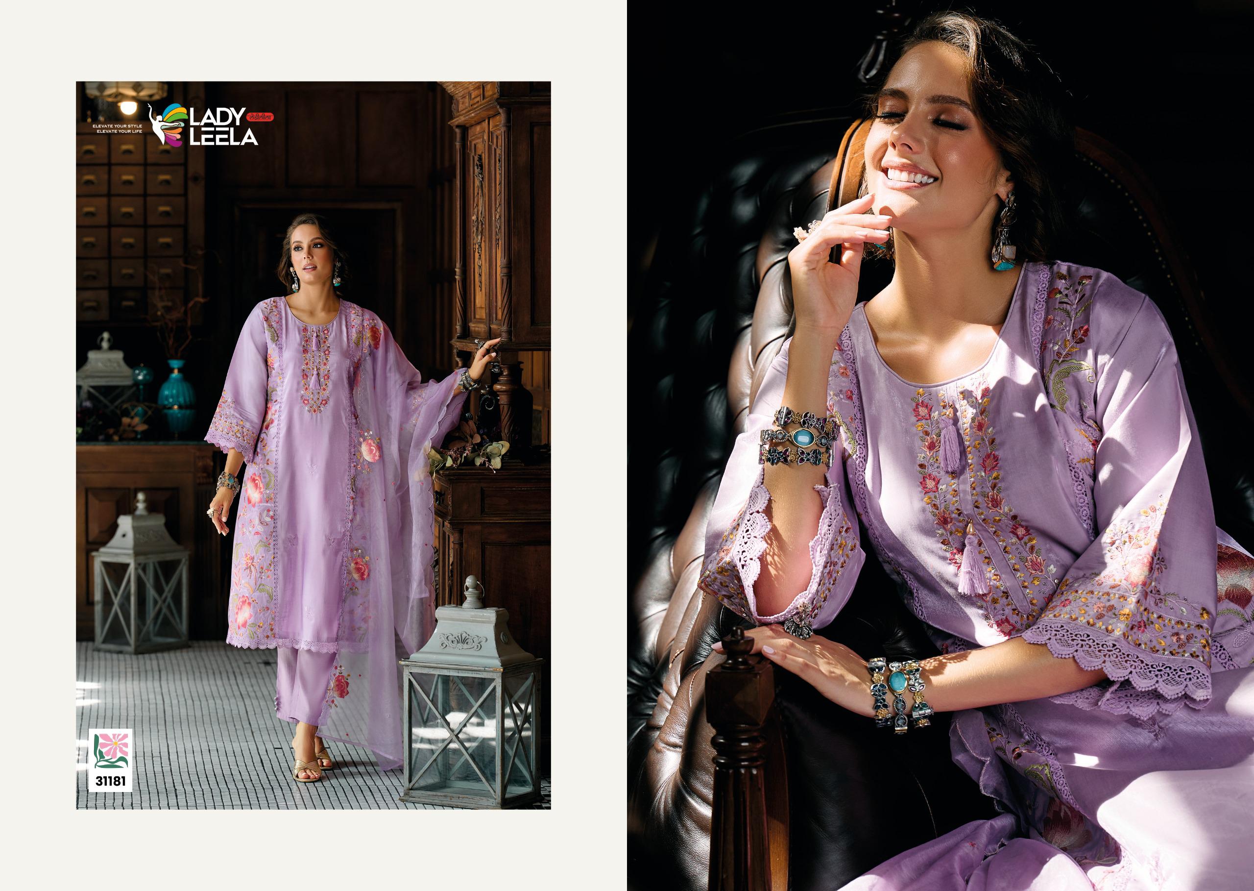 Lady Leela Saaz Viscose Roman Glass Heavy Embroidery Kurti Bottom With Dupatta