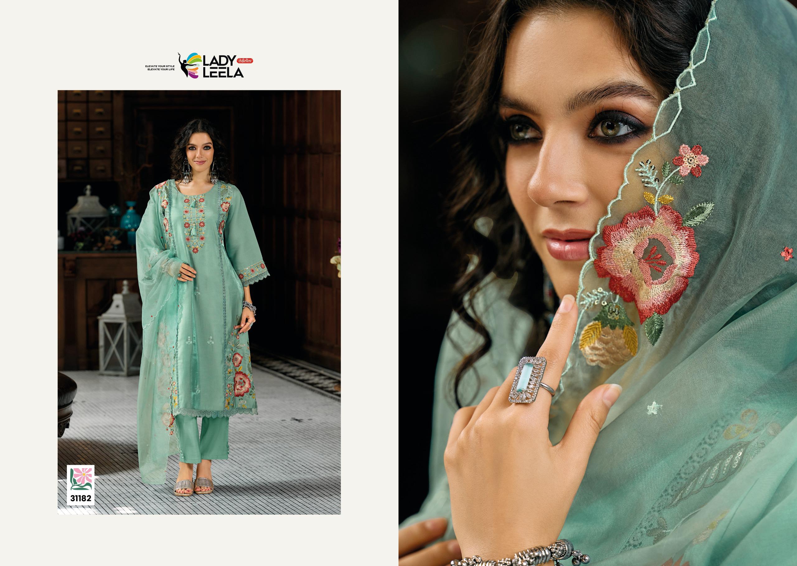 Lady Leela Saaz Viscose Roman Glass Heavy Embroidery Kurti Bottom With Dupatta