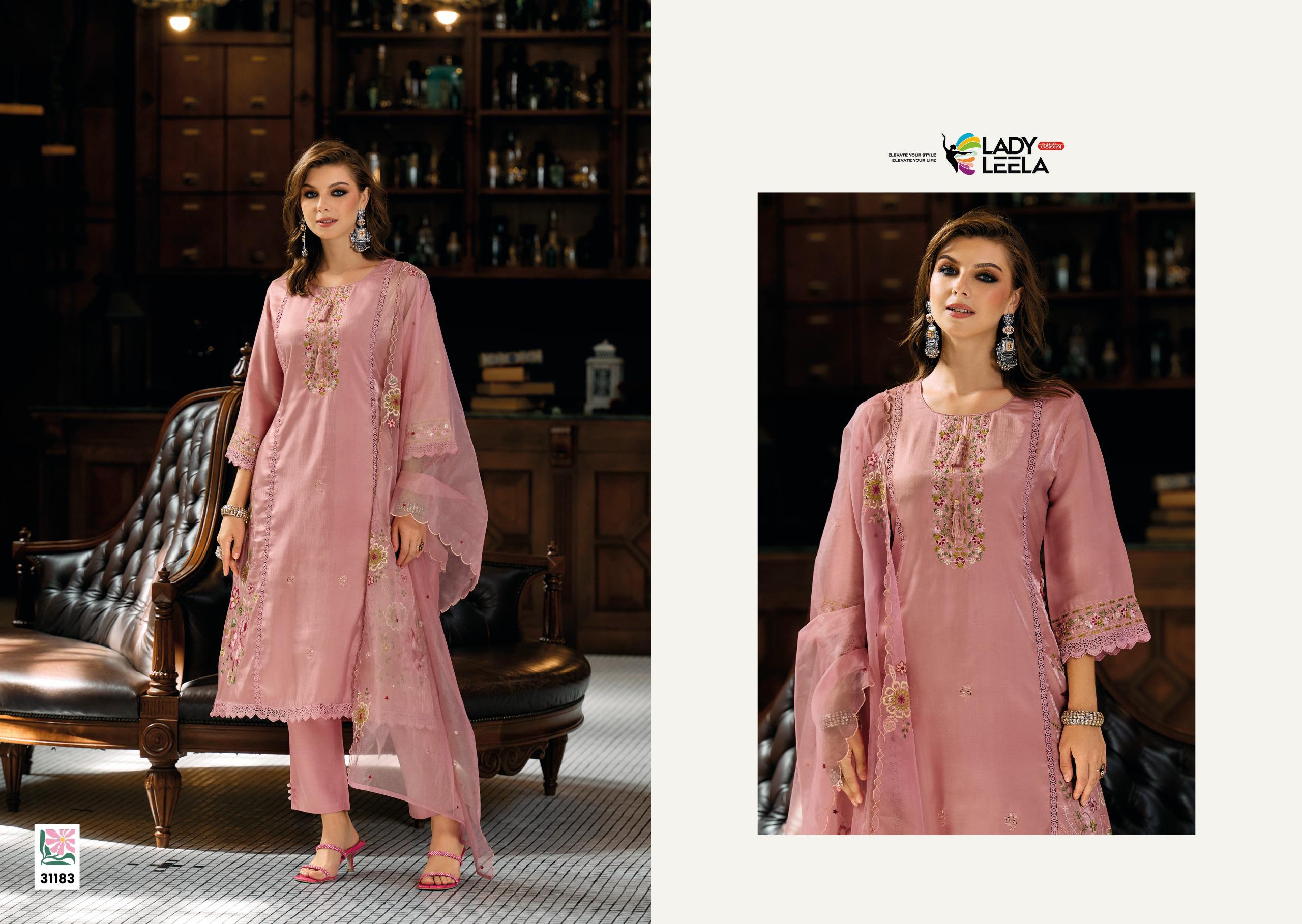 Lady Leela Saaz Viscose Roman Glass Heavy Embroidery Kurti Bottom With Dupatta
