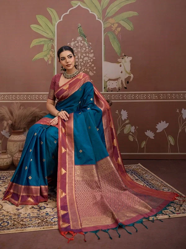 Rajtex Kontessa Temple Tussar Silk Handloom Weaving Saree