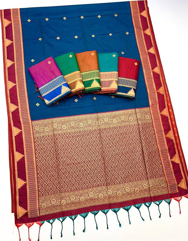 Rajtex Kontessa Temple Tussar Silk Handloom Weaving Saree