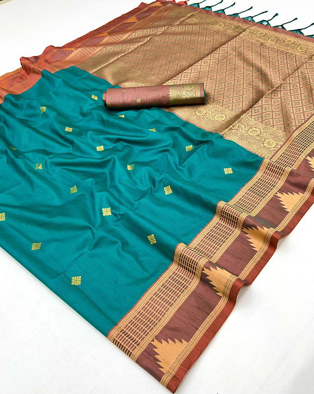 Rajtex Kontessa Temple Tussar Silk Handloom Weaving Saree