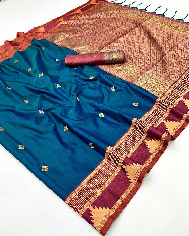 Rajtex Kontessa Temple Tussar Silk Handloom Weaving Saree