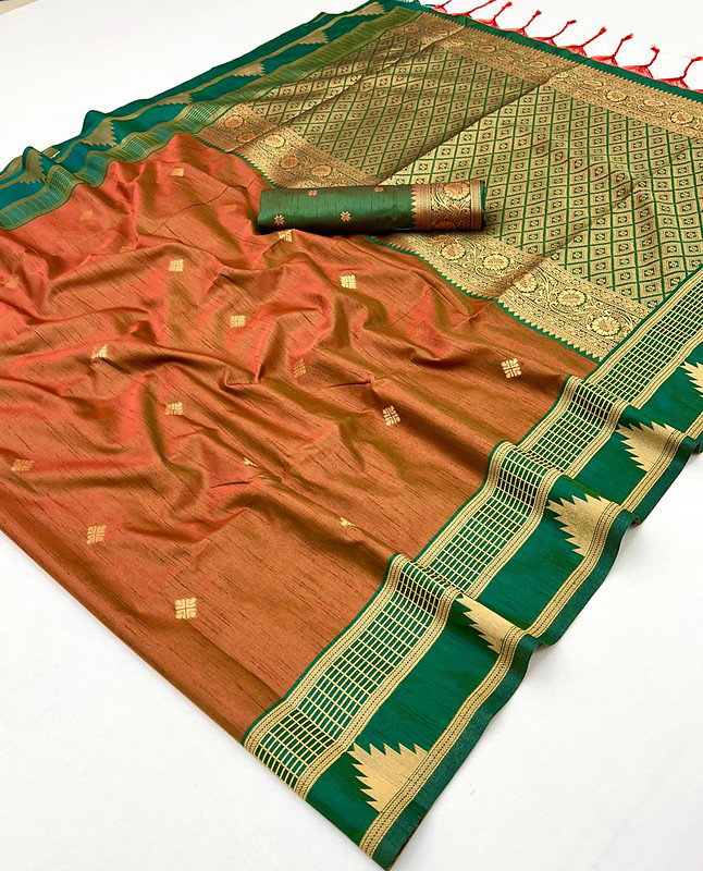 Rajtex Kontessa Temple Tussar Silk Handloom Weaving Saree