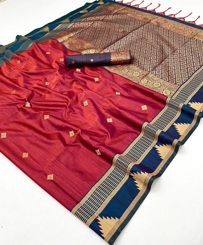 Rajtex Kontessa Temple Tussar Silk Handloom Weaving Saree