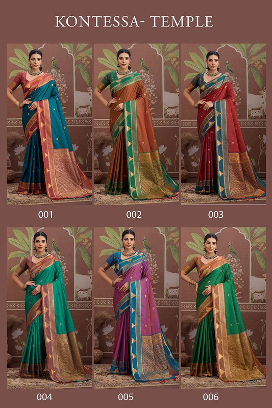 Rajtex Kontessa Temple Tussar Silk Handloom Weaving Saree