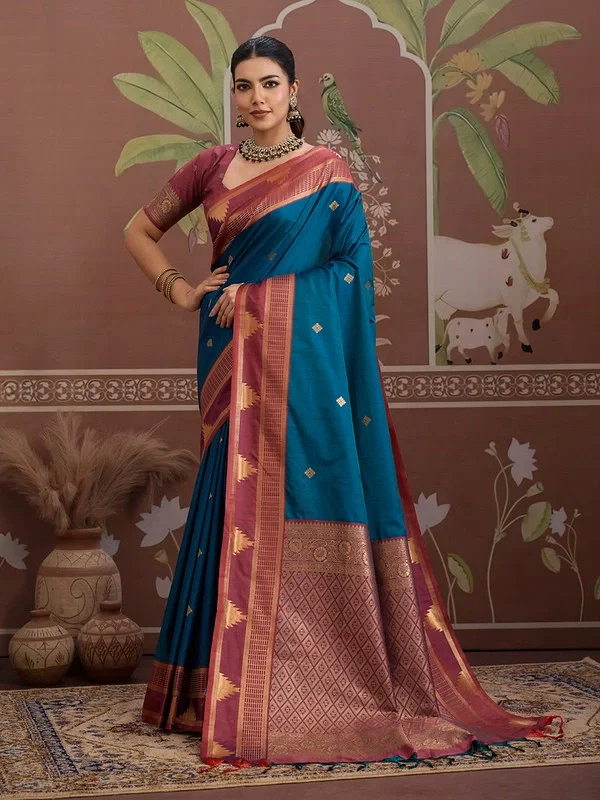 Rajtex Kontessa Temple Tussar Silk Handloom Weaving Saree