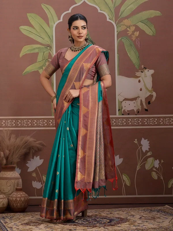 Rajtex Kontessa Temple Tussar Silk Handloom Weaving Saree