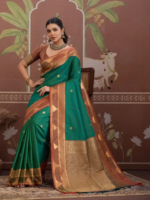 Rajtex Kontessa Temple Tussar Silk Handloom Weaving Saree
