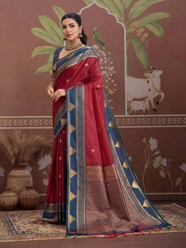 Rajtex Kontessa Temple Tussar Silk Handloom Weaving Saree