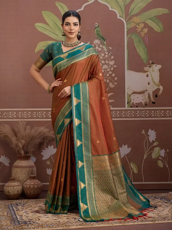 Rajtex Kontessa Temple Tussar Silk Handloom Weaving Saree